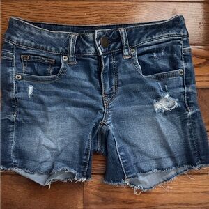 American Eagle Outfitters Blue Distressed Jean Shorts